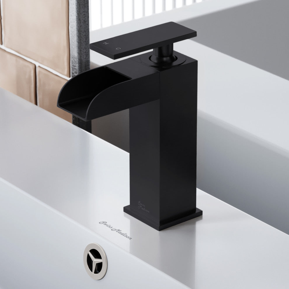Concorde Single Hole, Waterfall Bathroom Faucet, Matte Black