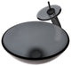 Nera Round Clear Slate Grey Glass Vessel Bath Sink Combo with Faucet and Drain, Matte Black