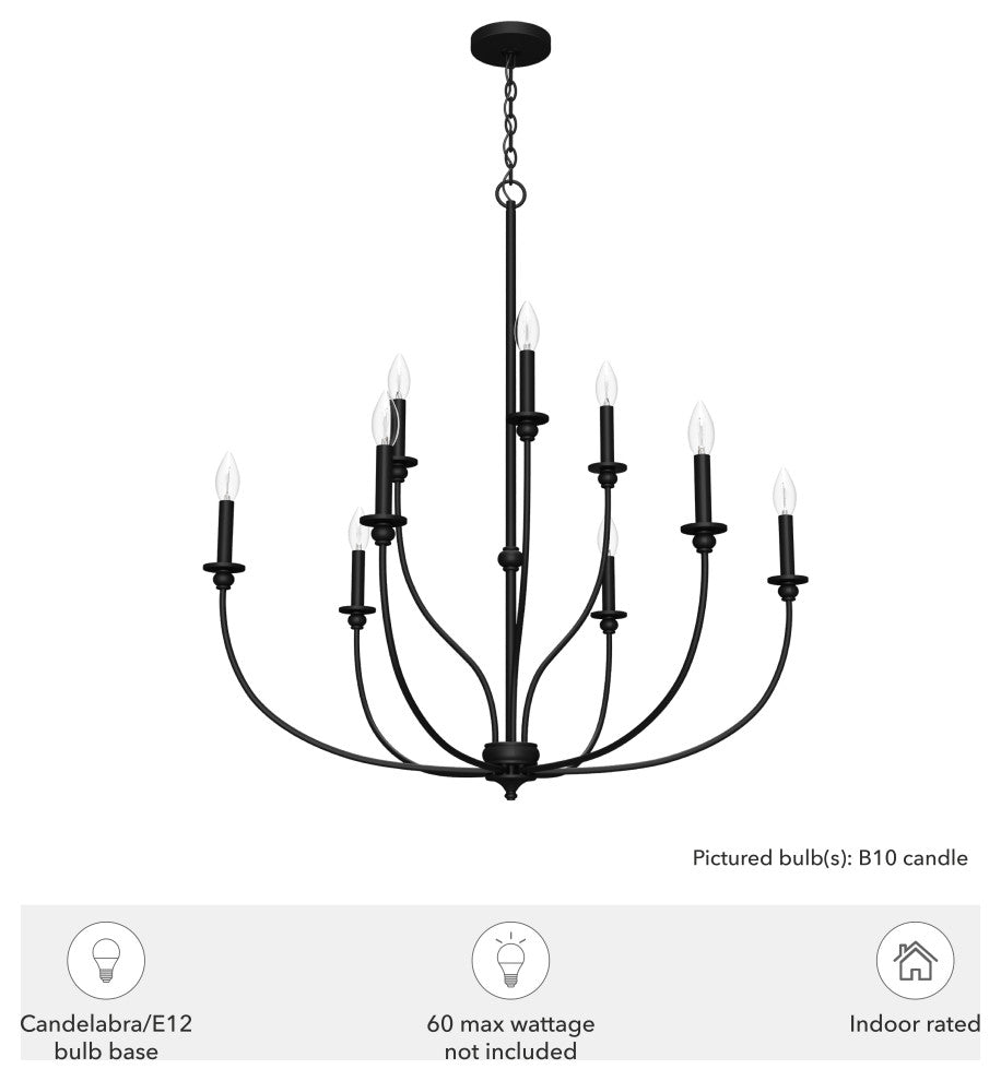 Southcrest Flat Matte Black 9 Light 2 Tier Chandelier Light