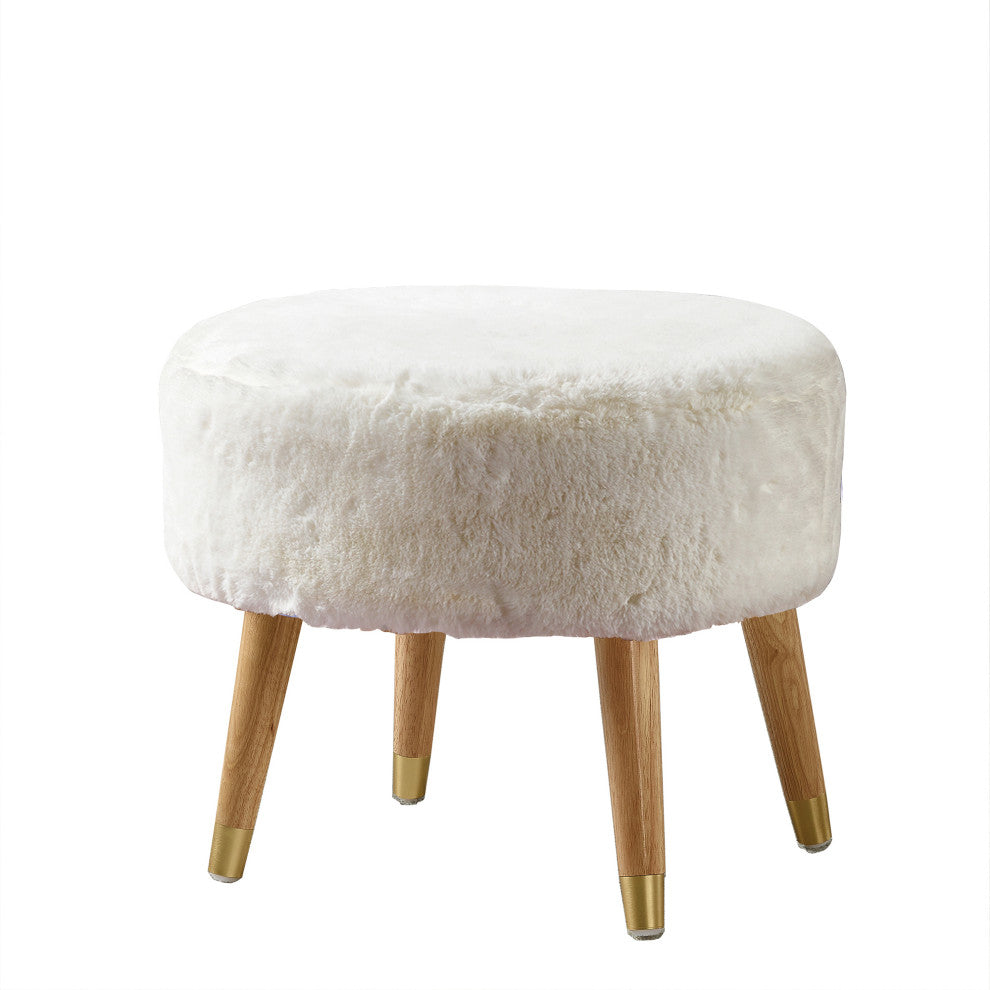 Solid Heavy Faux Fur Oval Ottoman, Bright White