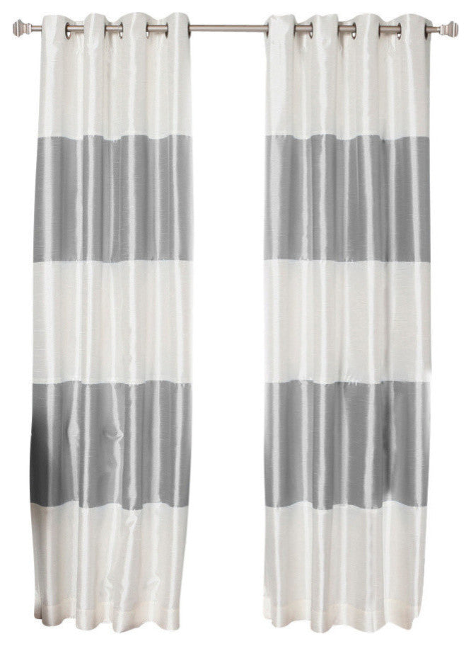 Striped Dupioni Faux Silk Blackout Curtains, Pair, Gray, 52"x84"