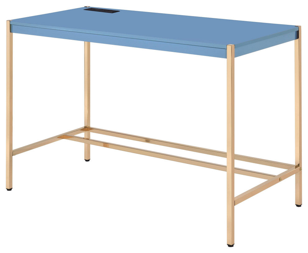 Midriaks Writing Desk WithUSB, Navy Blue and Gold Finish