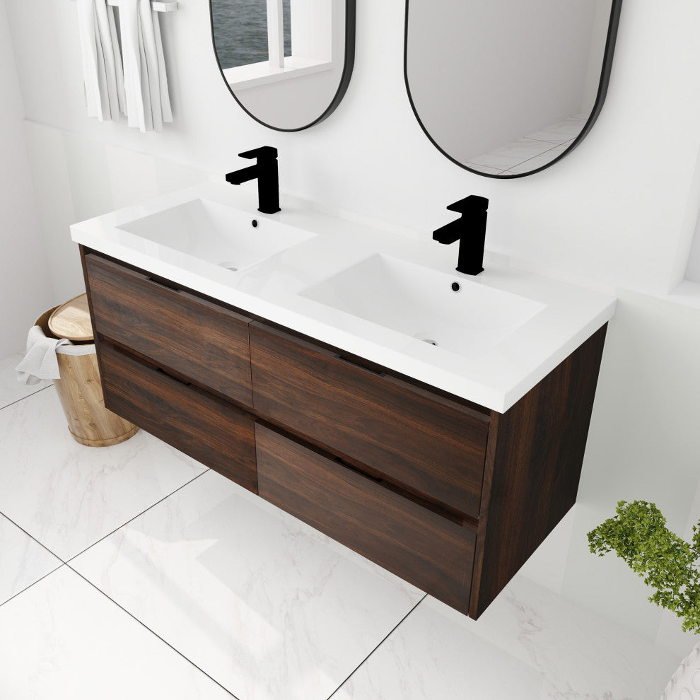 Wall-Mounted Plywood Bath Vanity Set, Integrated Sink
