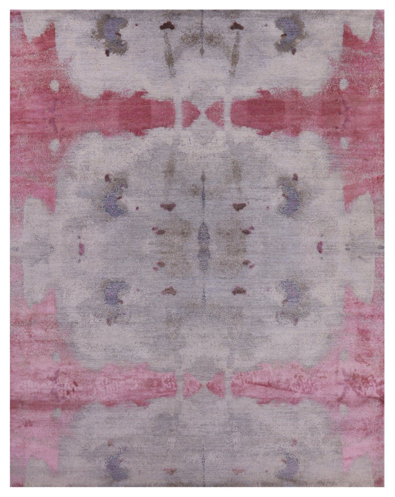 8' 1" X 10' 3" Abstract Hand-Knotted Wool and Silk Rug Q9052