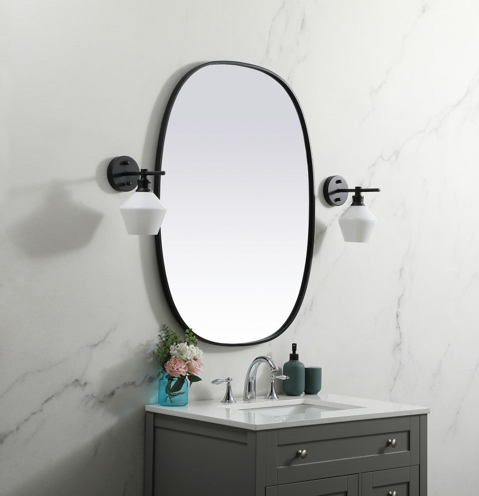 Metal Frame Oval Mirror 30X40 Inch, Black