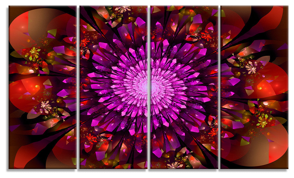 Purple Glowing Crystals In Space, Floral Canvas Print, 48"x28", 4 Panels