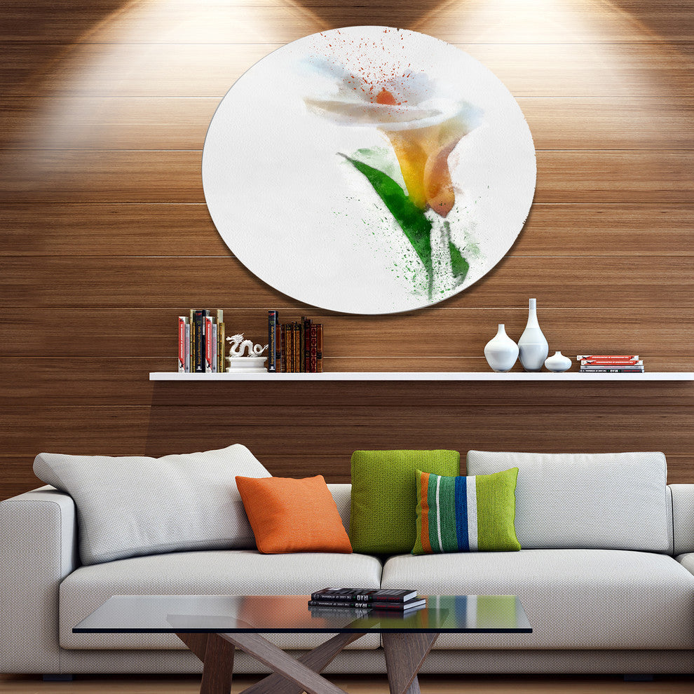 Beautiful Flower With Paint Splashes, Floral Disc Metal Artwork, 11"