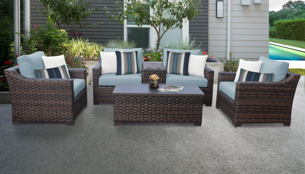 kathy ireland River Brook 6 Piece Wicker Patio Furniture Set, Tranquil