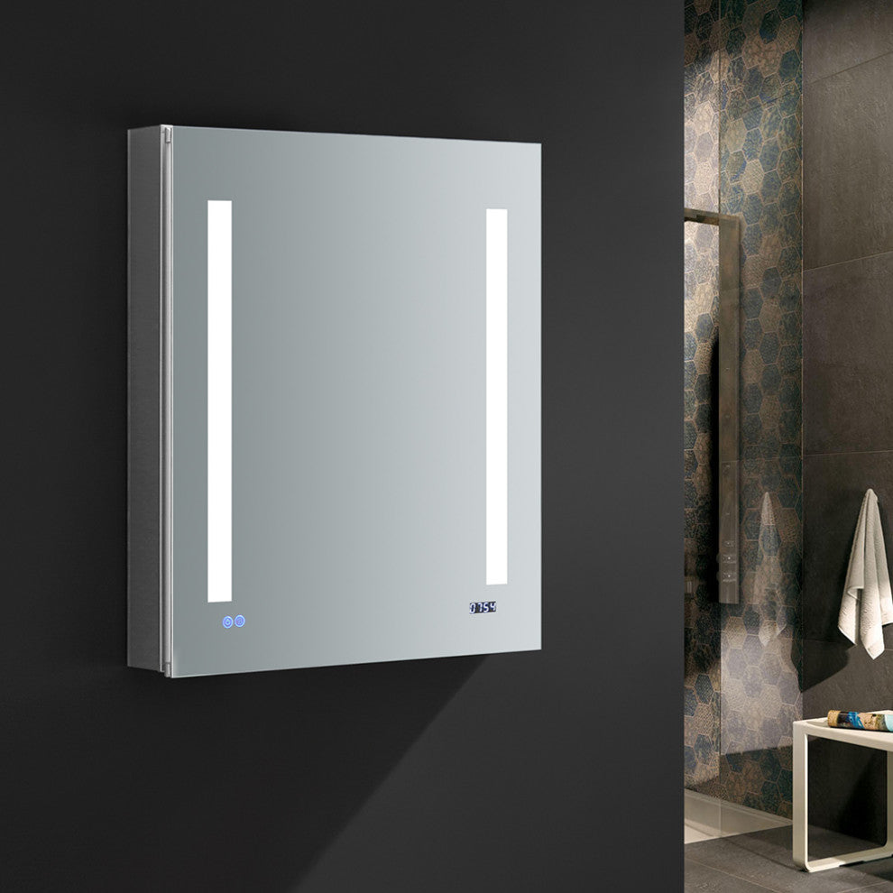 Tiempo Bathroom Medicine Cabinet With LED Lighting and Defogger, 24"x30"