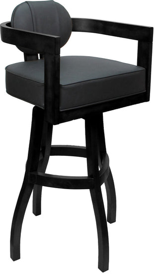 Swivel Wood Bar Stool Kadir Plus on S-Base, Gray Vinyl - Black, 34"