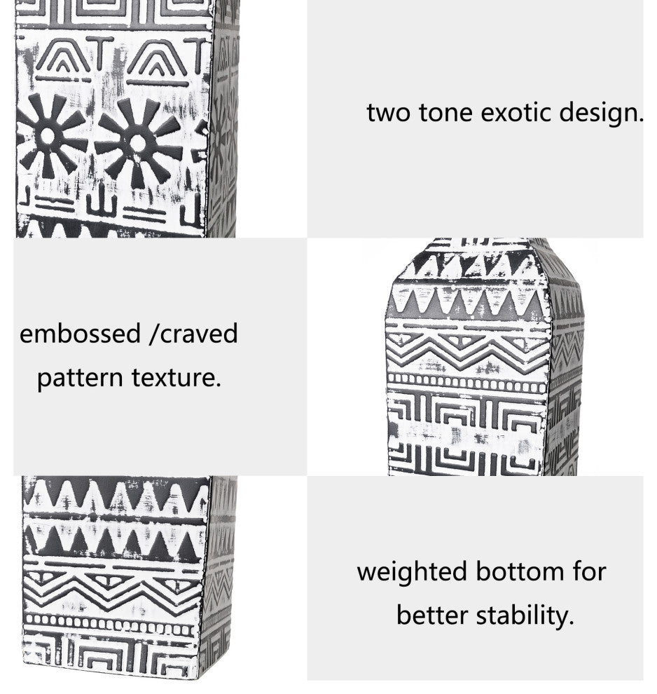 Global/Boho Textured Metal Table/Floor Vase, Set of 2