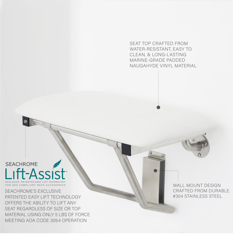 Padded Folding Wall Mount Shower Seat Bench, White, 18