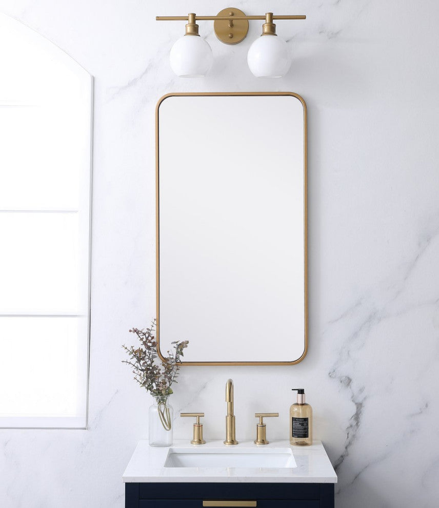 Ellis Soft Corner Metal Rectangular Mirror, Brass, 20"x36"