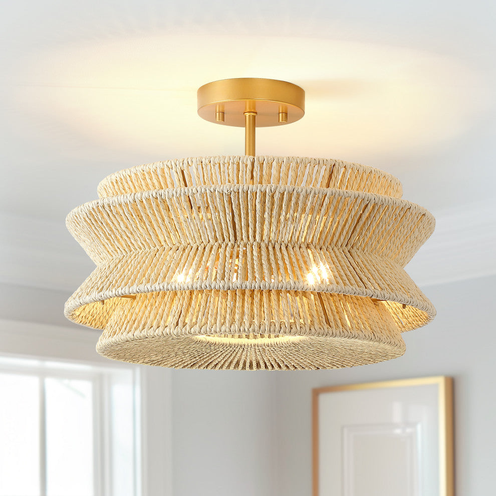 Semi-Flush Mount Ceiling Light, Beige, 16'' Wide