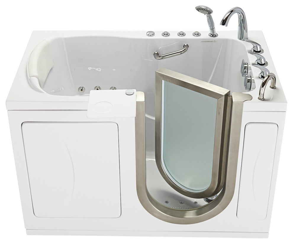 Ella Elite 32"x52" Acrylic Massage Walk-In Bathtub Inward Swing Door, Dual Drain
