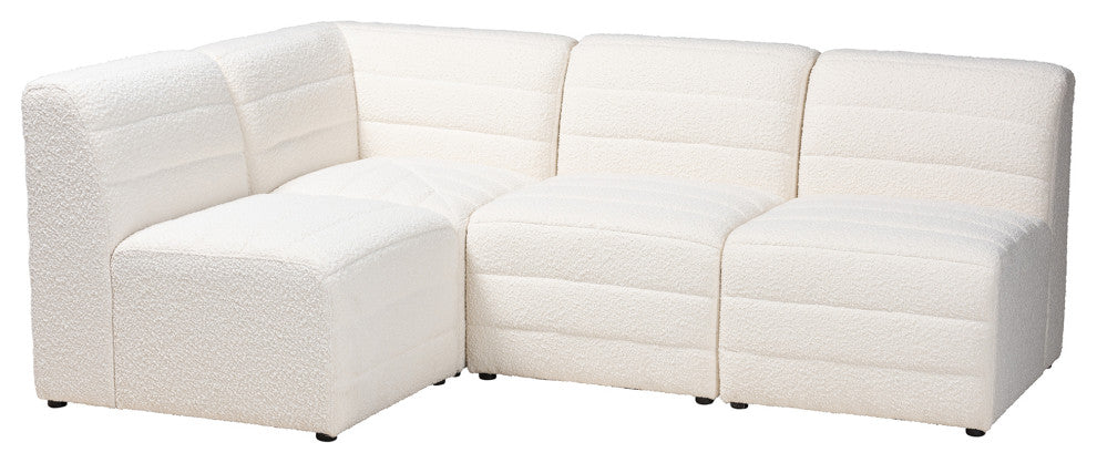 Maya Modern White Boucle Fabric 4-Piece Modular Sectional Sofa