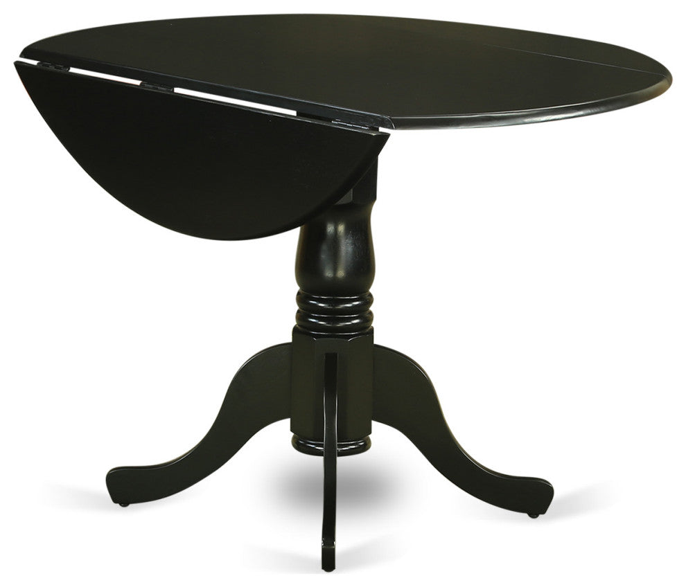 5Pc Dinette Set 4 Chair, Wooden Seat, Slatted Chair Back Drop Leaves Table Black