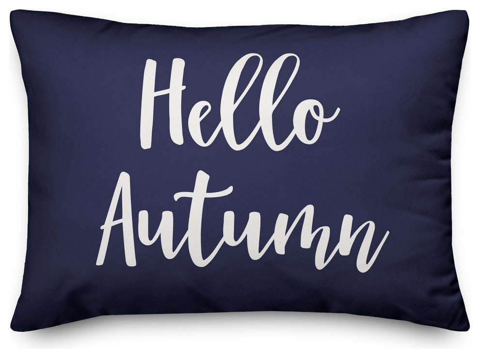 Hello Autumn Lumbar Pillow, Navy, 14"x20"