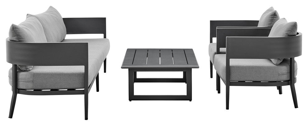 Argiope 4 Piece Outdoor Dark Gray Aluminum & Fabric Outdoor Conversation Set