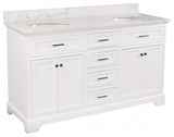Aria 60" Double Bathroom Vanity, White, Engineered Marble