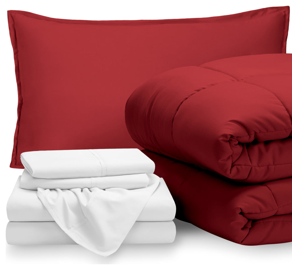 Bare Home 5-Piece Twin Bed-in-a-Bag, Red, White