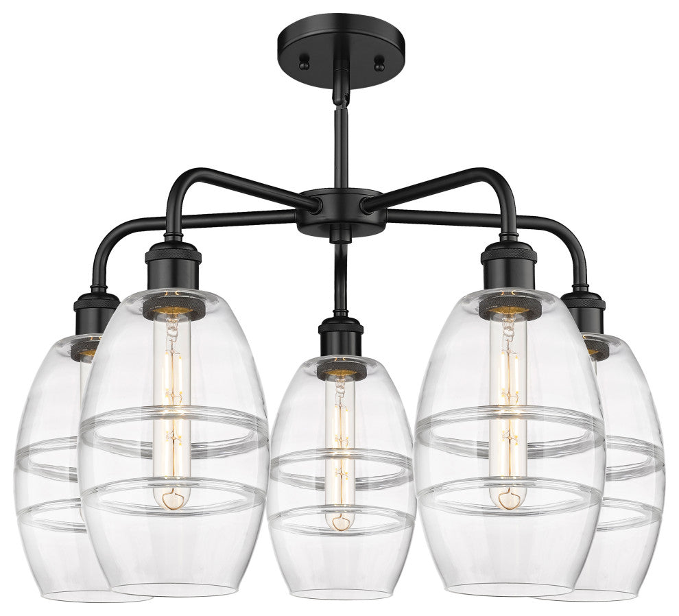 Ballston-Vaz 5-Light 24" Stem Chandelier, Matte Black, Clear