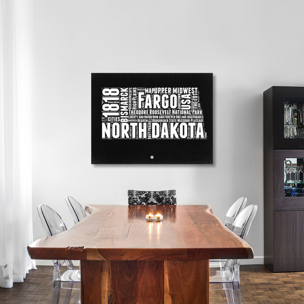 "North Dakota Black and White Map" Fine Art Print