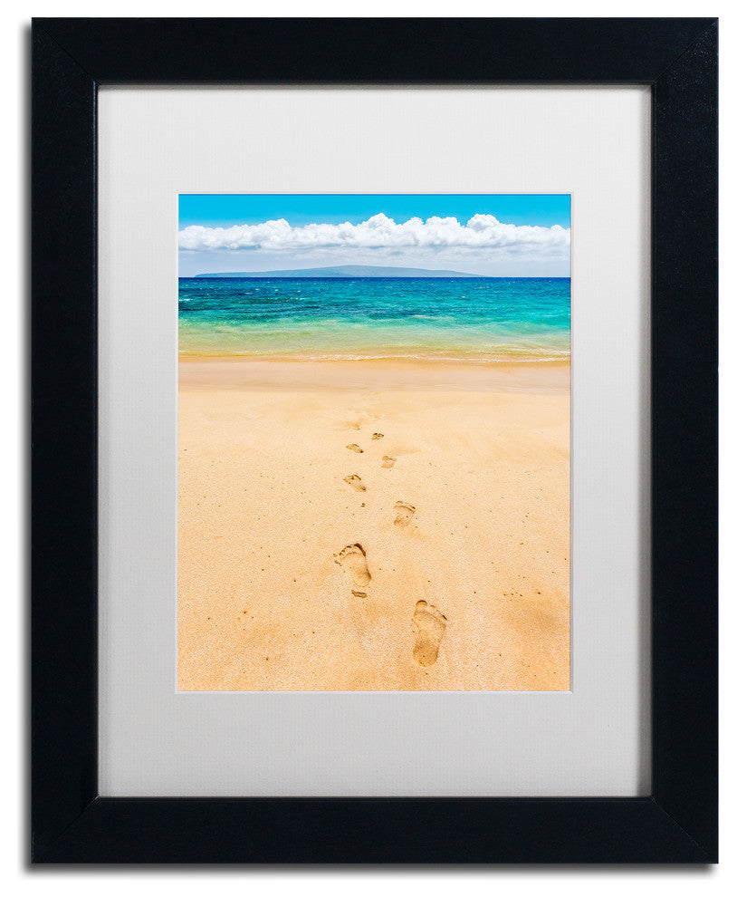 Pierre Leclerc 'Footprints In The Sand' Matted Art, Black Frame, White, 14x11