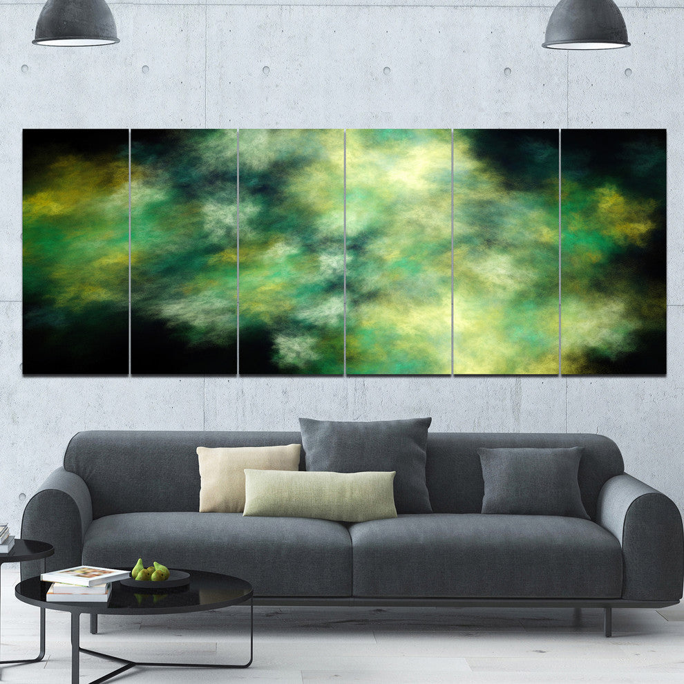 Perfect Green Starry Sky, Abstract Canvas Wall Art, 70"x28", 6 Panels