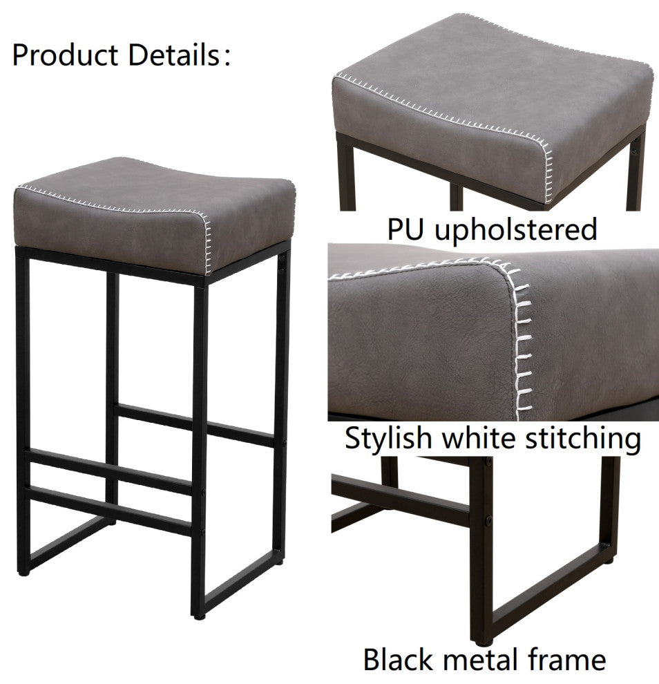 16.54" Gray Backless Metal Barstools With PU Upholstered, Set of 2