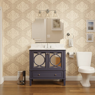 Olivia 36" Bathroom Vanity, Marine Gray, Carrara Marble