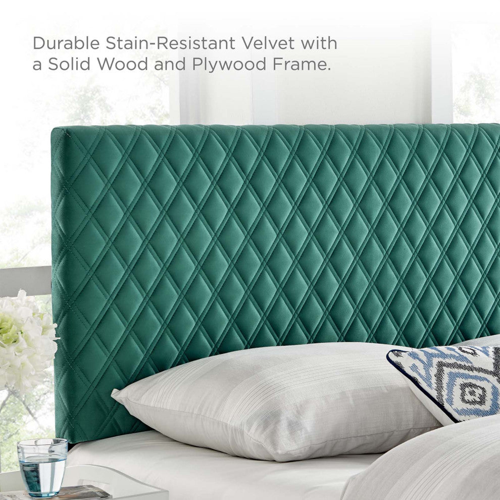 Platform Bed Frame, King Size, Teal Blue, Velvet, Modern, Bedroom Guest Suite