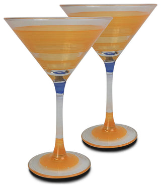 Retro Stripe Orange Martini Glasses, Set of 2