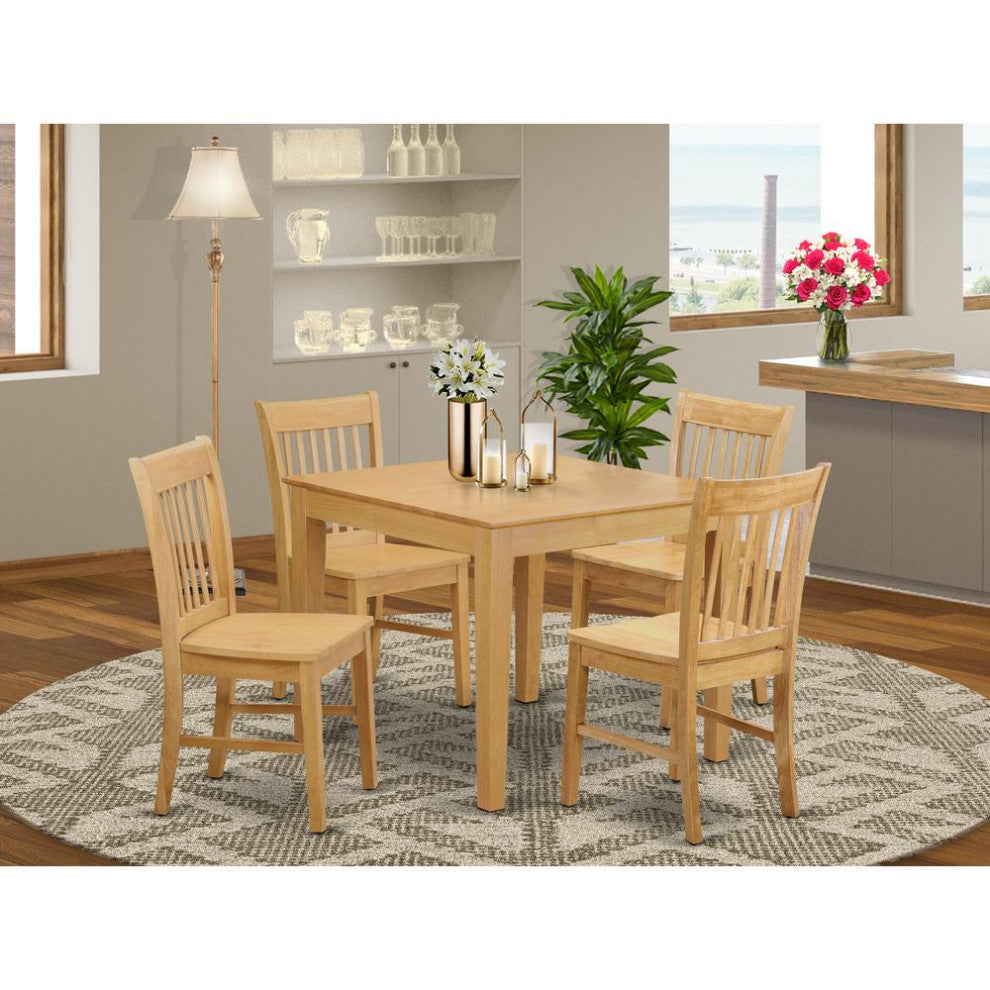 Oxno5-Oak-W, 5-Piece Kitchen Table, Square Table and 4 Kitchen Dining Chairs