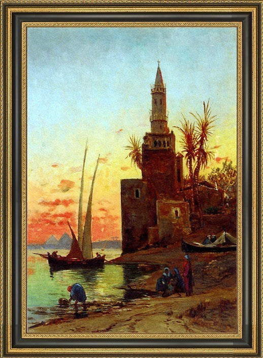 Hermann Solomon Corrodi Sunset on the Nile Framed Premium Canvas Print, 18"x27"