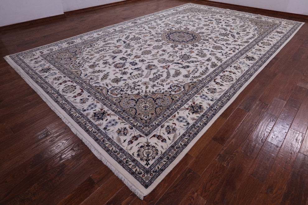 10' 7" X 17' 5" Wool and Silk Persian Nain Hand Knotted Rug Q9349