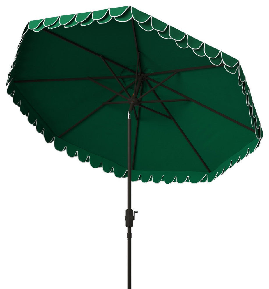 Safavieh Outdoor Elegant Valance 9ft Auto Tilt Umbrella Hunter Green