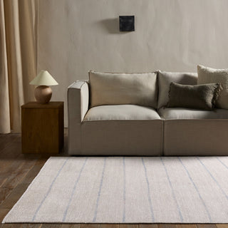 Label J Ryn SAV02 Striped Ivory and Blue Runner Rug, 2'6"x8'
