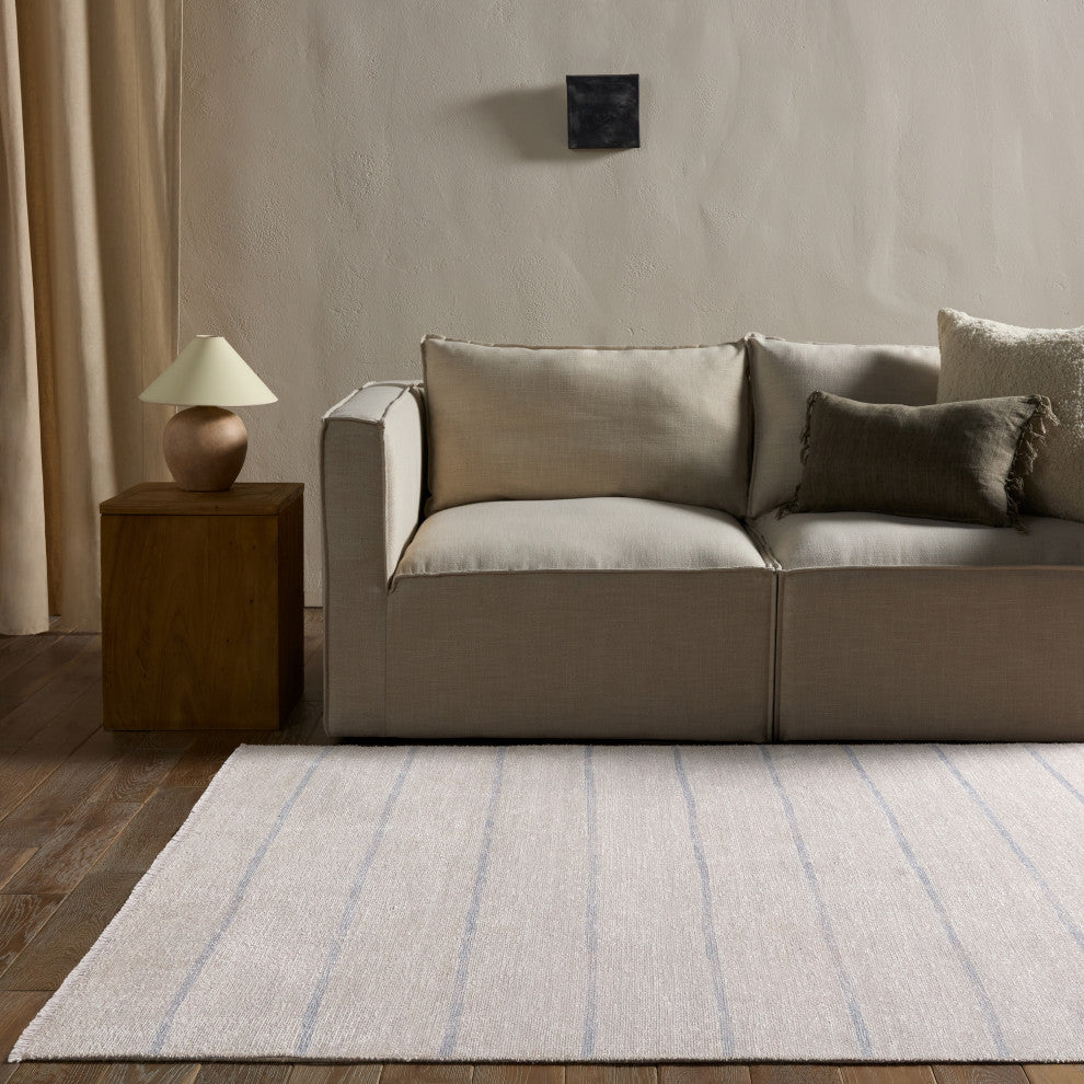 Label J Ryn SAV02 Striped Ivory and Blue Runner Rug, 2'6"x8'