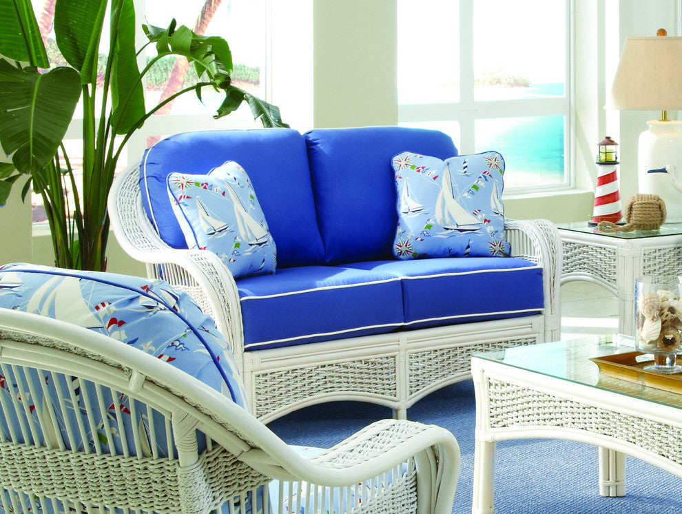 Regatta Love Seat in White, Baja-Lemon Fabric