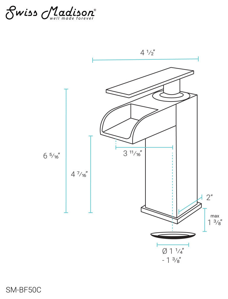 Concorde Single Hole, Waterfall Bathroom Faucet, Chrome
