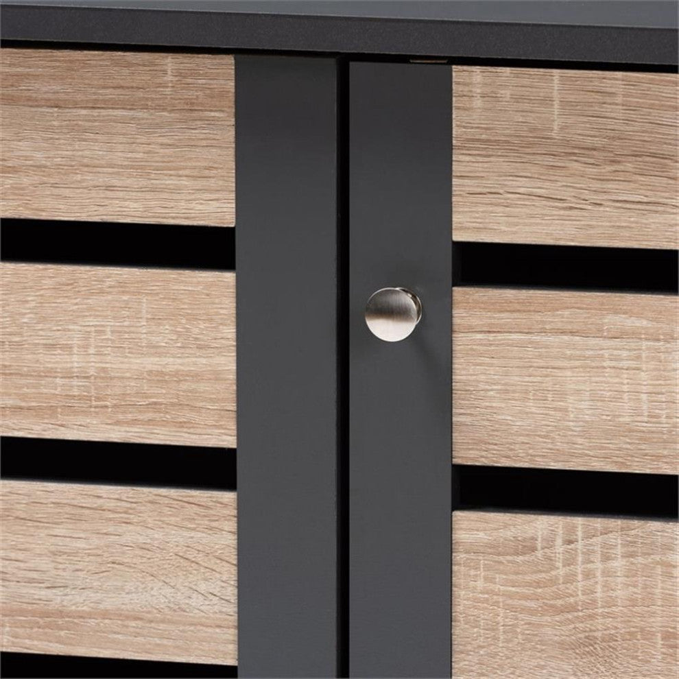 Gisela Two-Tone Oak and Dark Gray 3-Door Shoe Storage Cabinet