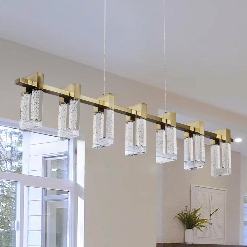 Sorrento 40" Linear ETL Certified Integrated LED Chandelier, Antique Brass