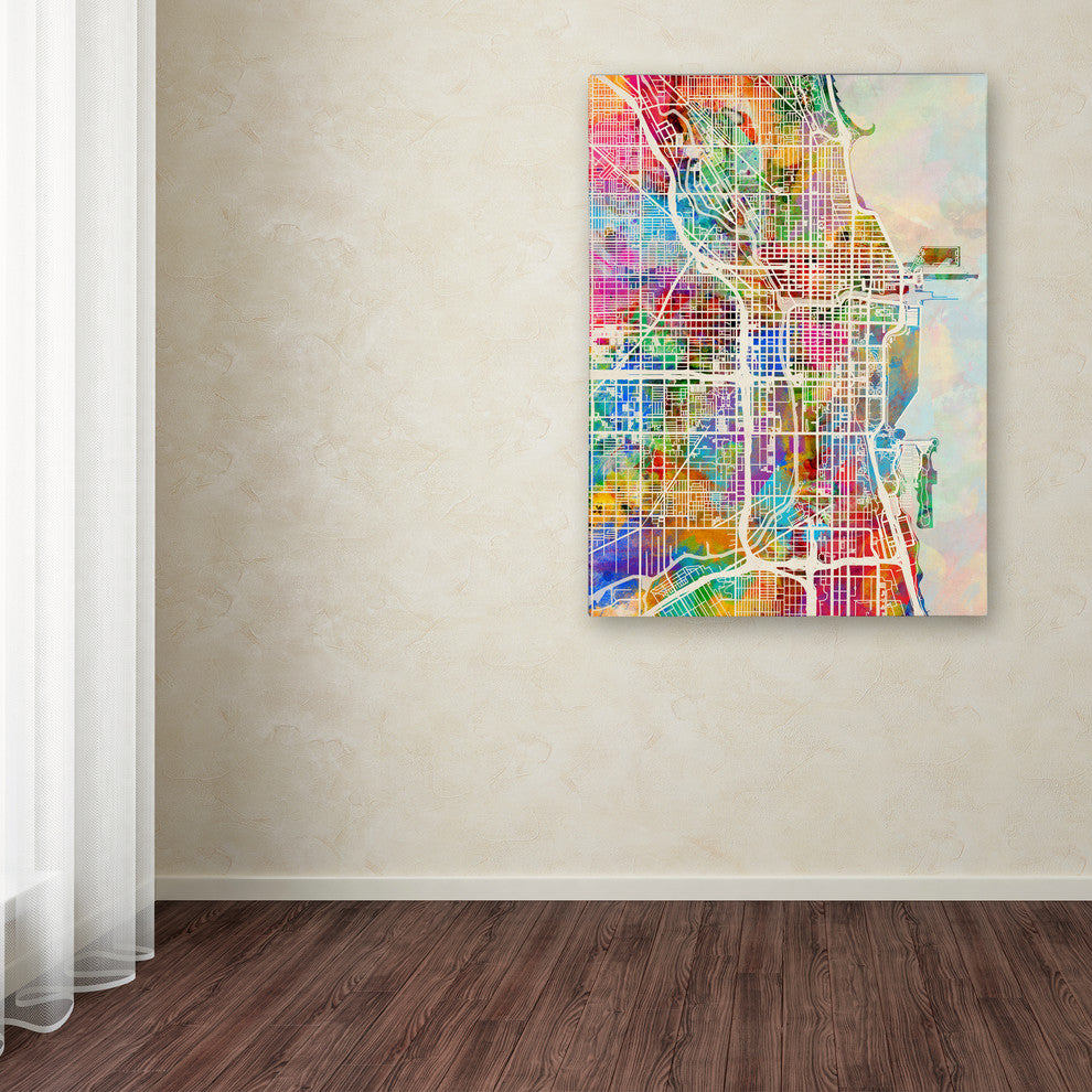 'Chicago City Street Map' Canvas Art by Michael Tompsett