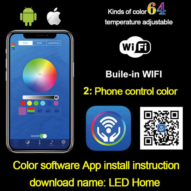 Led Musical Shower System With Hand Shower, Style 1- Phone Control