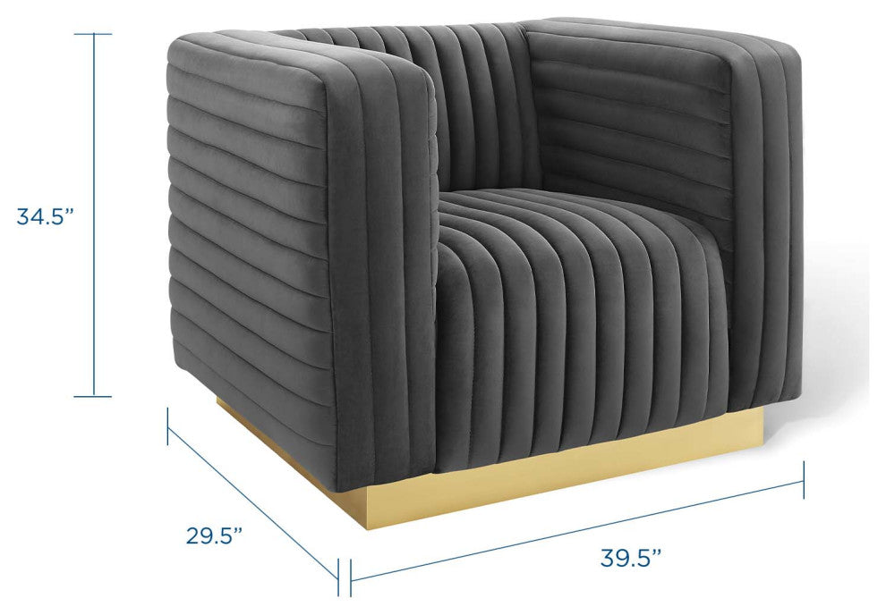 Tufted Armchair Accent Chair, Velvet, Dark Gray, Modern, Lounge Hospitality