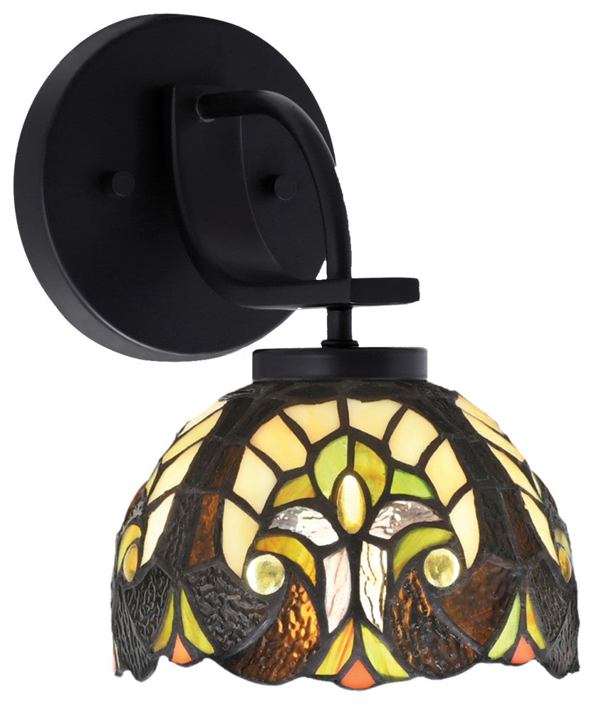 Cavella 1 Light Wall Sconce, Matte Black Finish, 7" Ivory Cypress Art Glass