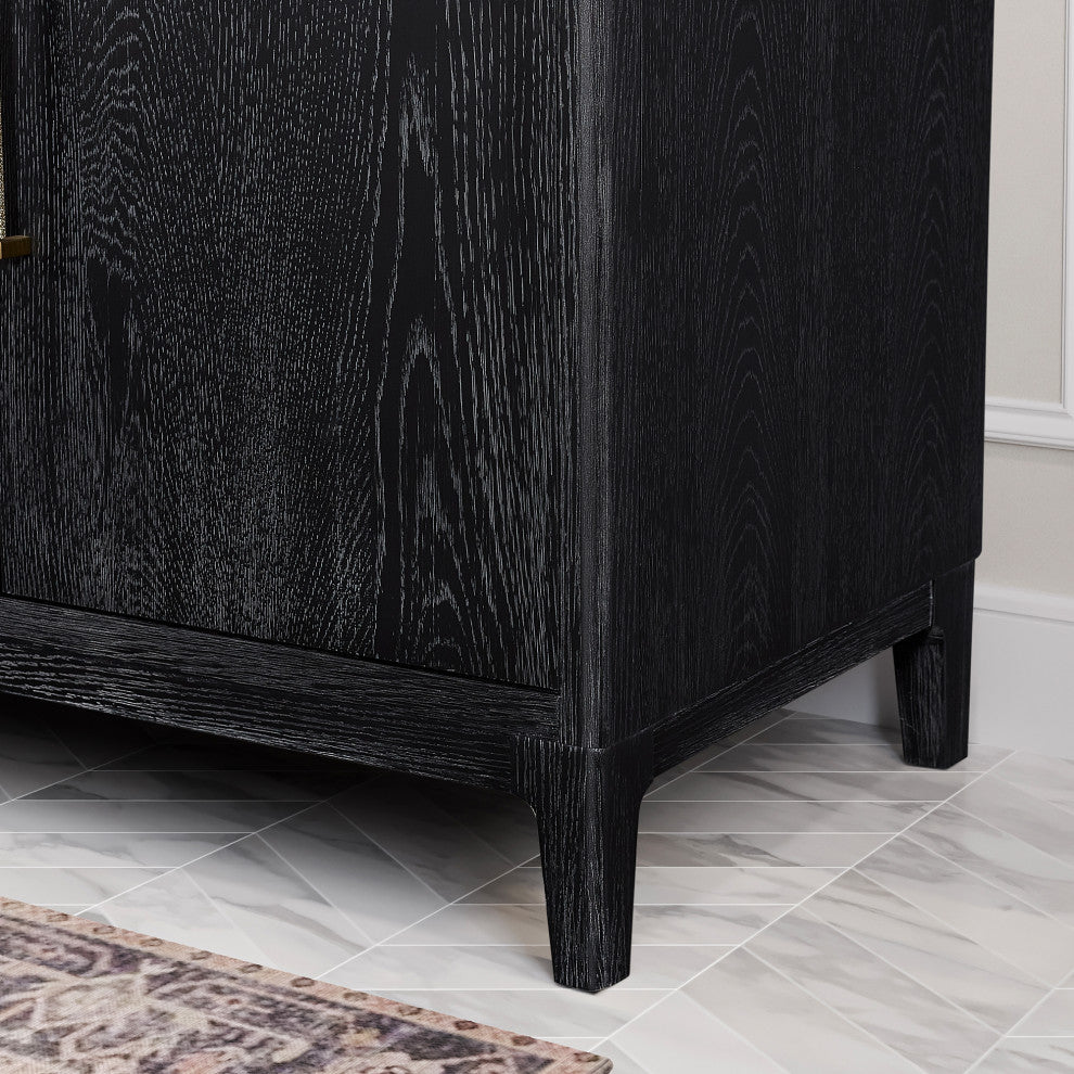 Gara Bath Vanity, Stone Top, Fir Wood Black, 72", Double Vanity, No Mirror
