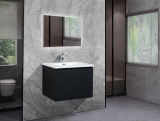 Matte Black Wall Mount Bath Vanity, Integrated Sink, White Sink, 30"