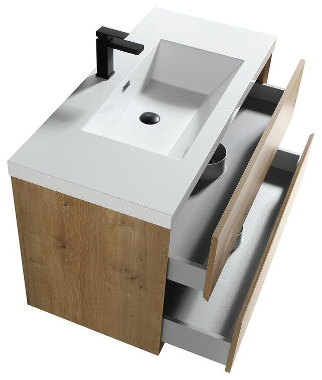 Ashley 42'' Floating Vanity, Acrylic Top, White Oak